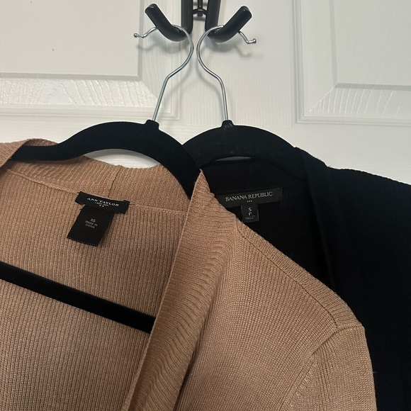 Set of 2 Office Work Cardigans Ann Taylor Banana Republic Camel and Black | XS S - Picture 1 of 10
